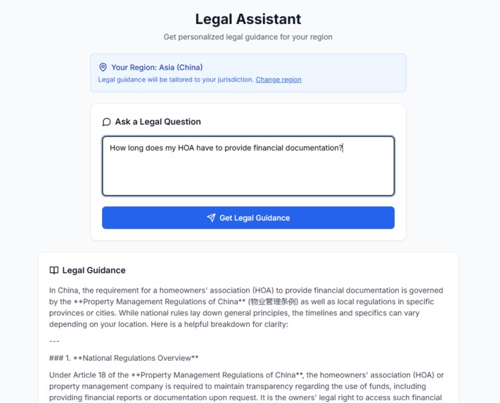 Panneau de questions juridiques tenant compte de la région, avec le Québec sélectionné.