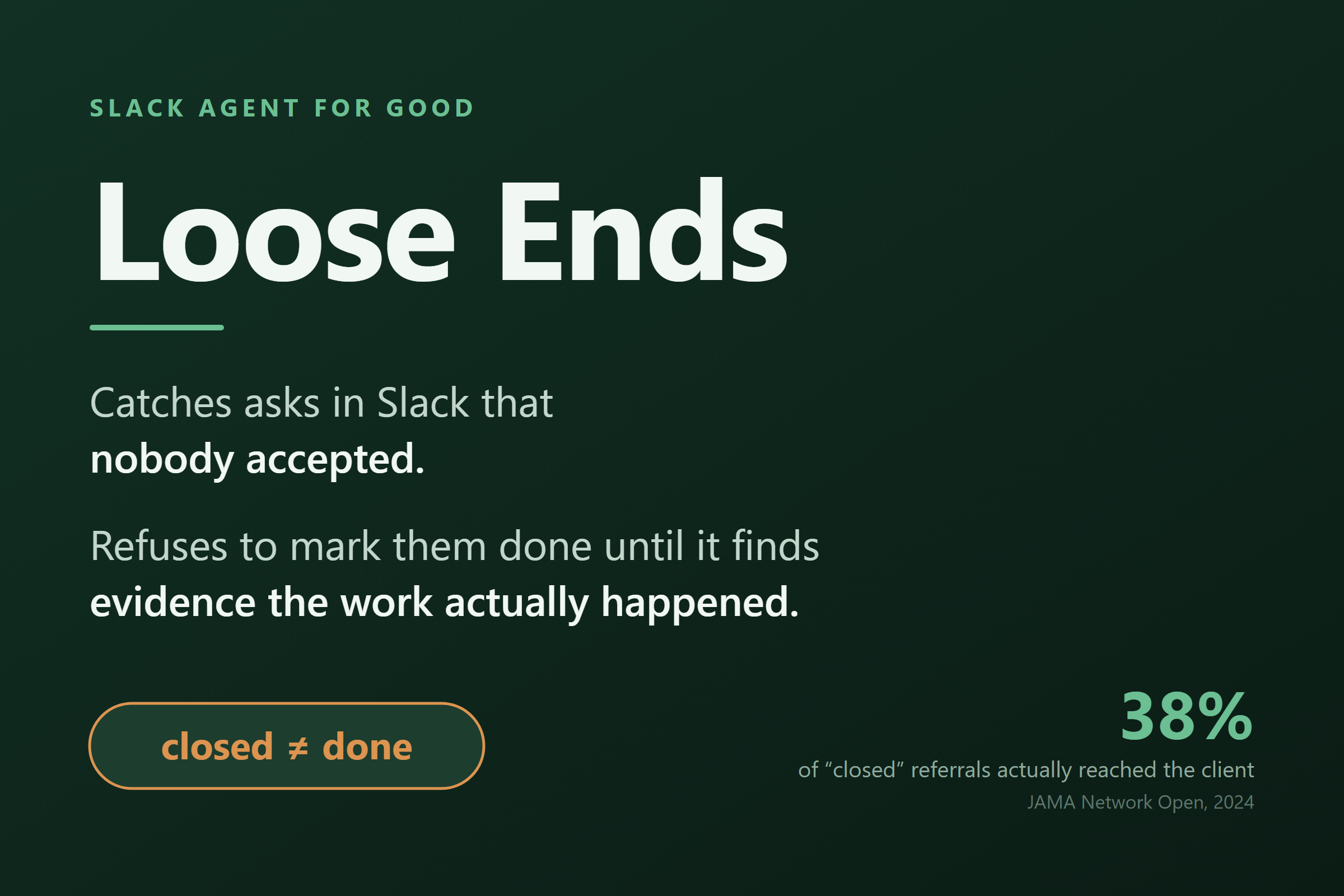 Loose Ends : un agent Slack qui ferme les boucles sur preuve, pas sur une minuterie ni une auto-déclaration
